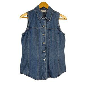 LOFT Vintage Denim Jean Vest Blue Size 8 100% Cotton Casual 90s Y2K Summer EUC